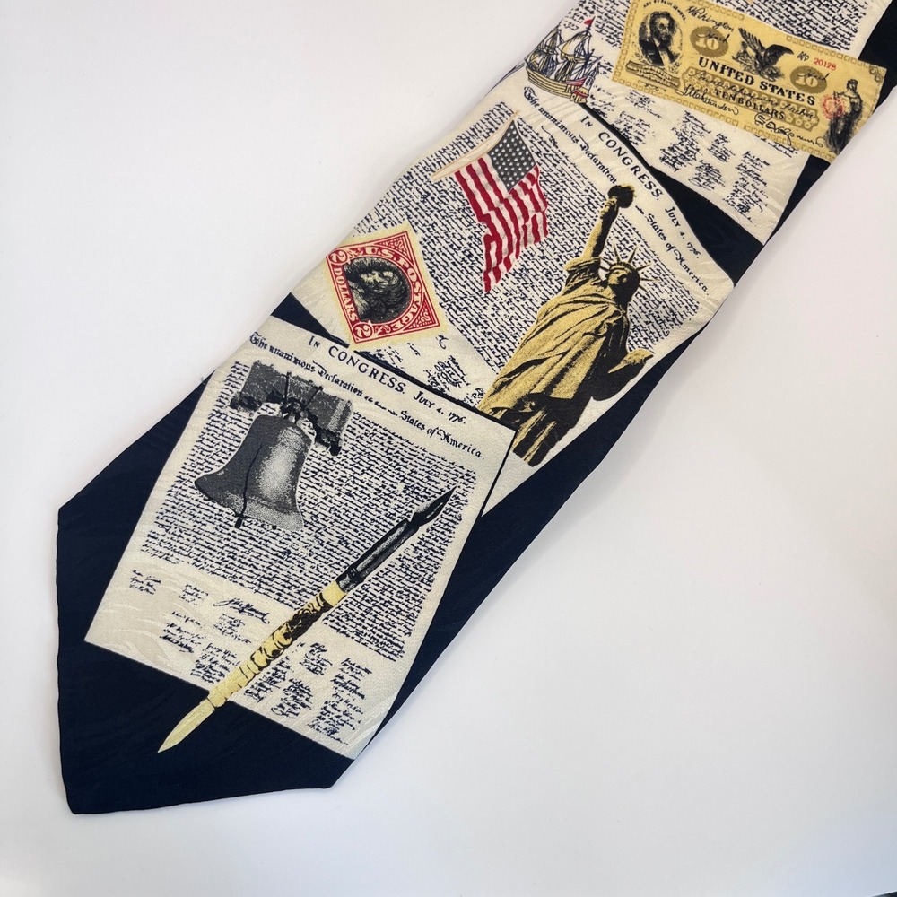 Museum Artifacts Tie Mens OS Black Excellent Silk American History Patriotic